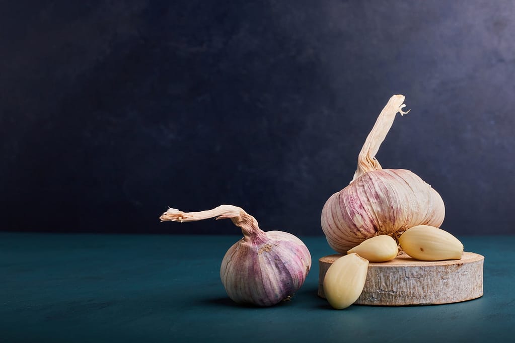 knoflook op houten blokje
