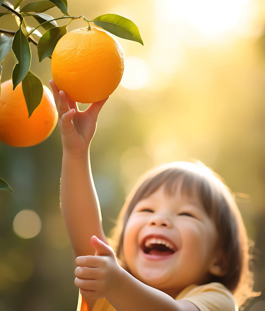 De voordelen van vitamine C kind met sinaasappel hoed